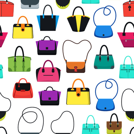 Cartoon handbag or female bags seamless pattern on white background, vector illustration.のイラスト素材