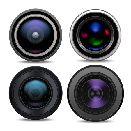 Realistic Detailed 3d Camera Lens Set. Vectorのイラスト素材