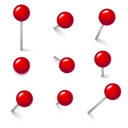 Realistic Detailed 3d Red Push Pins Different Angles Set.のイラスト素材