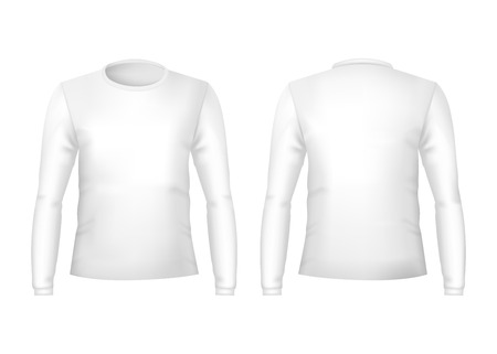 Realistic Detailed 3d Template Blank White T-shirts Front and Back Sides. Vectorのイラスト素材