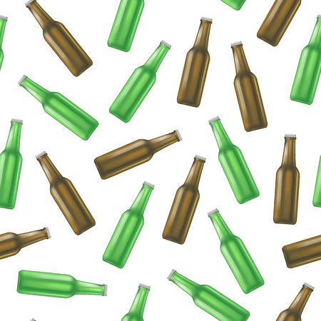 Realistic Detailed Green and Brown Glass Beer Bottle Background Pattern. Vectorのイラスト素材