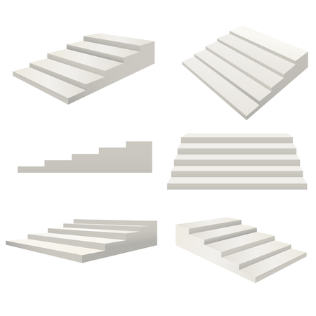 Realistic Detailed 3d Template Blank White Stairs Ladder Different Types Set. Vectorのイラスト素材