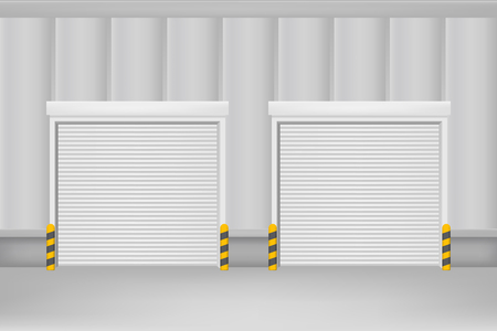 Realistic Detailed 3d Template Blank White Roller Warehouse Shutter Doors. Vectorのイラスト素材
