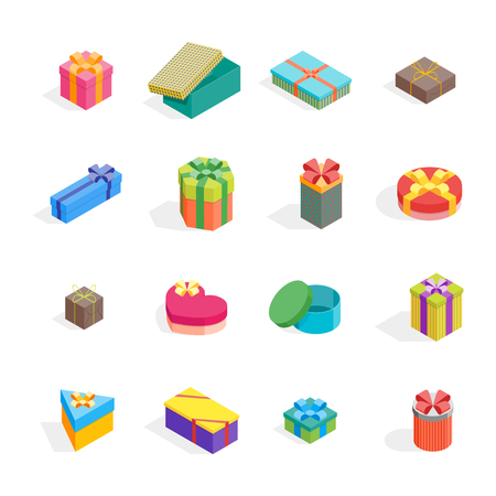 Cartoon Present Boxes Color Icon Set. Vectorのイラスト素材
