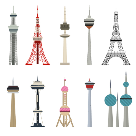 Cartoon Color High Towers Collection. Vectorのイラスト素材