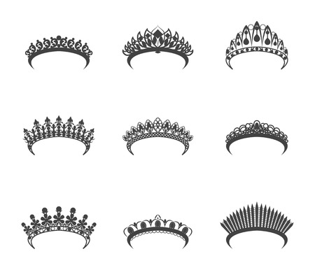 Cartoon Silhouette Black Tiara Set. Vectorのイラスト素材