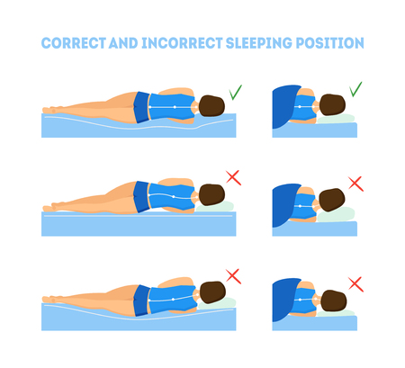 Cartoon Correct Sleeping Body Posture Set. Vectorのイラスト素材