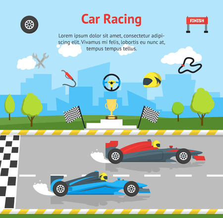 Cartoon Car Racing Sport Professional Competition Card Poster. Vectorのイラスト素材