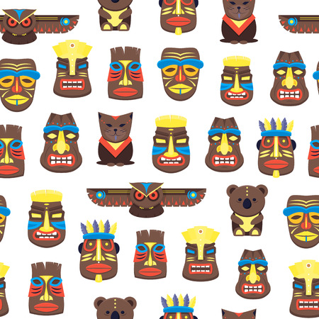 Cartoon Traditional Religious Totem Background Pattern. Vectorのイラスト素材