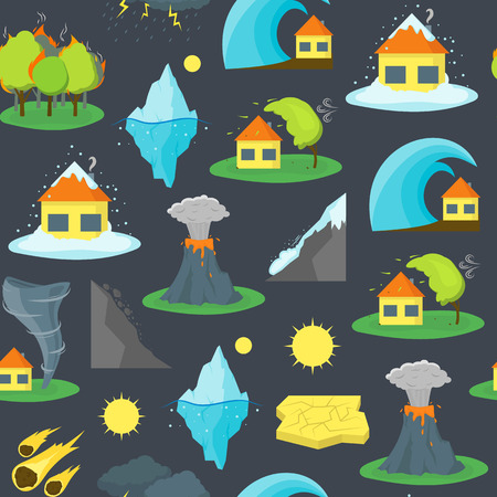 Cartoon Natural Disaster Background Pattern. Vectorのイラスト素材
