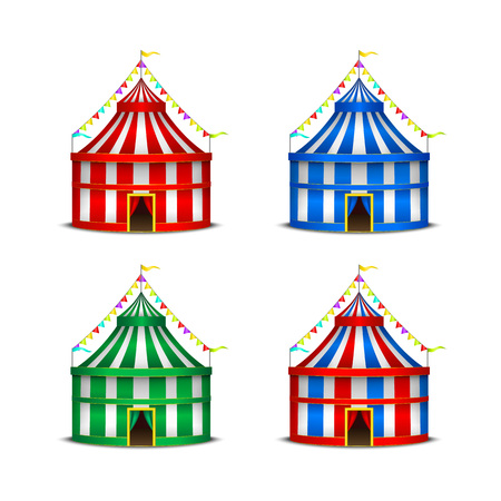 Striped Circus Tent Symbol Amusement, Festival or Carnival Set. Vectorの写真素材