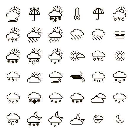 Weather Forecast Signs Black Thin Line Icon Set. Vectorの写真素材