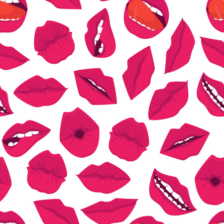 Cartoon Red Lips Seamless Pattern Background. Vectorのイラスト素材