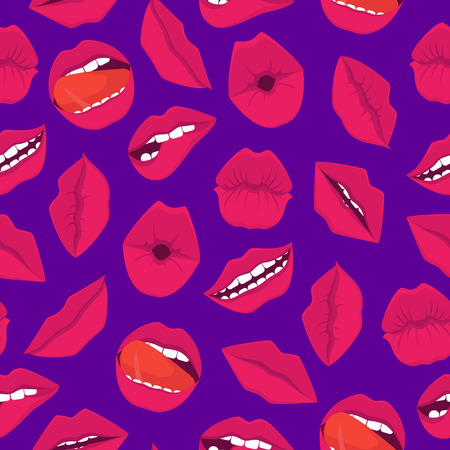 Cartoon Red Lips Seamless Pattern Background. Vectorのイラスト素材