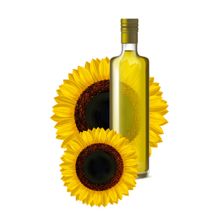 Realistic Detailed Sunflower Oil Glass Bottleのイラスト素材