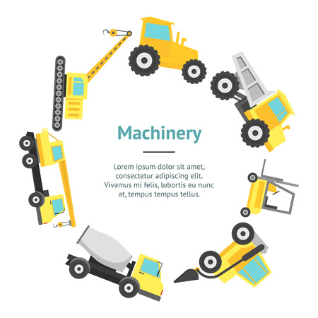 Cartoon Construction Machinery Banner Card Circle. Vectorのイラスト素材