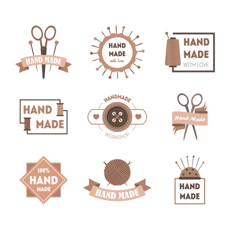 Cartoon Hand Made Product Badges or Labels Set. Vectorのイラスト素材