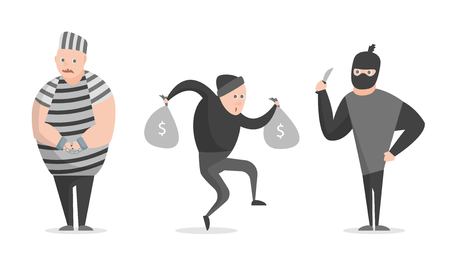 Cartoon Crime, Bandit, Thief Characters Icon Set Gangster Concept Element Flat Design Style. Vector illustration of Icon Peopleのイラスト素材
