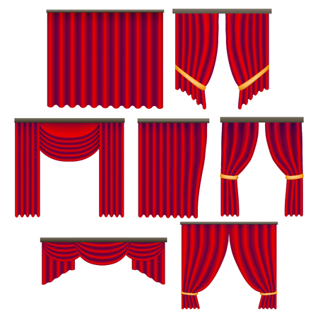 Realistic Detailed 3d Red Window Curtains Set. Vectorのイラスト素材