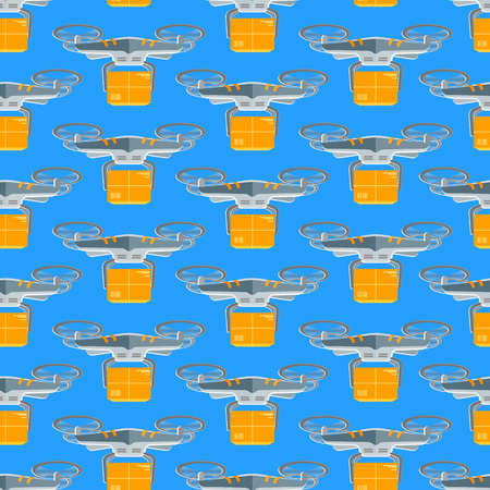Cartoon Drone Seamless Pattern Background. Vectorのイラスト素材