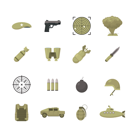 Cartoon color army weapons icons set. Vector illustration.のイラスト素材