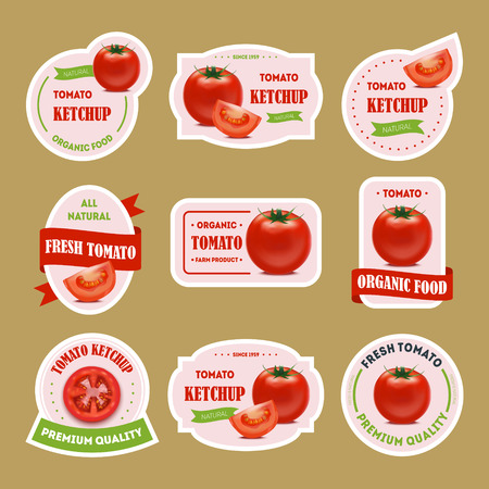 Cartoon Tomato Badges or Labels Set.のイラスト素材