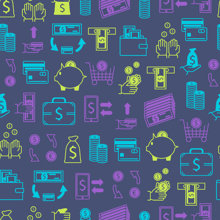 Symbol of Money Finance Currency Seamless Pattern Background . Vectorのイラスト素材