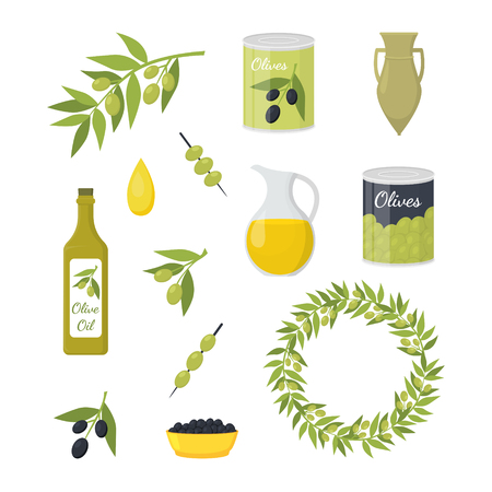 Cartoon Olive Oil Elements Set. Vectorのイラスト素材