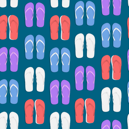 Realistic 3d Colorful Flip Flops Beach Slippers Sandals Seamless Pattern Background. Vectorのイラスト素材