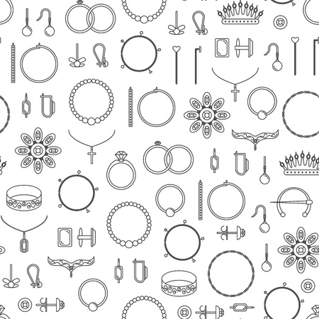 Jewelry Black Thin Line Seamless Pattern Background. Vectorのイラスト素材