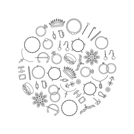 Jewelry Black Thin Line Round Design Template. Vectorのイラスト素材