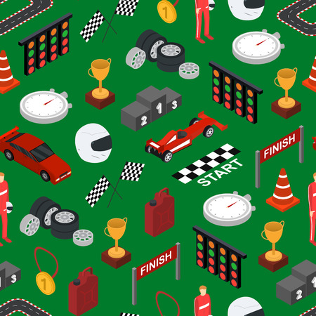 Racing Sport Seamless Pattern Background Isometric View. Vectorのイラスト素材