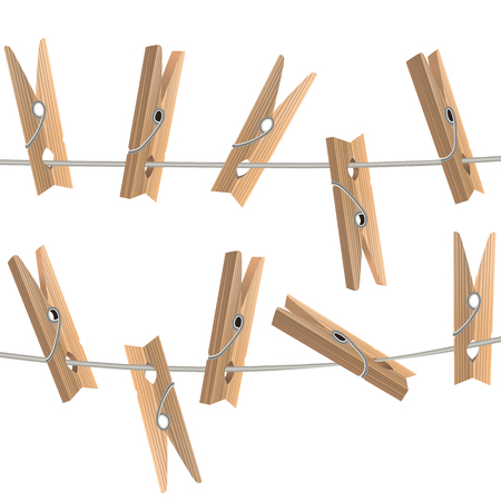 Realistic Detailed 3d Wooden Clothespins Vectorのイラスト素材