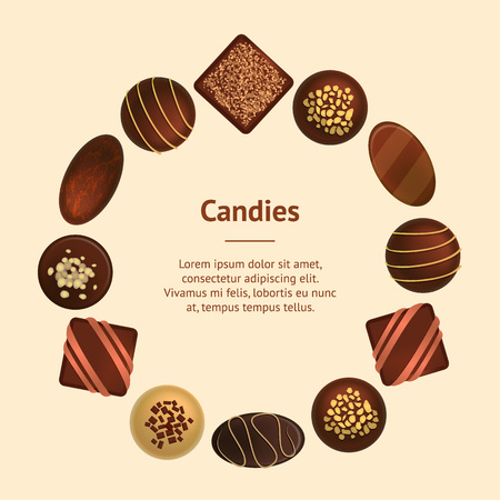 Realistic 3d Chocolate Candies Banner Card Circle . Vectorのイラスト素材