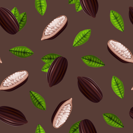 Realistic 3d Cocoa Beans Seamless Pattern Background. Vector illustration.のイラスト素材