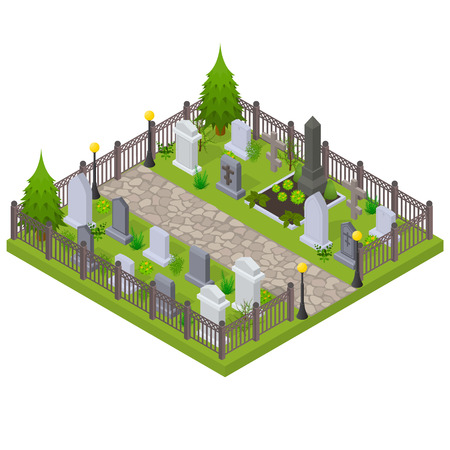 Cemetery Concept 3d Isometric View. Vectorのイラスト素材