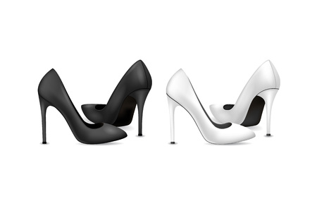 Realistic Detailed 3d Woman High Heel Black and White Shoes. Vectorのイラスト素材
