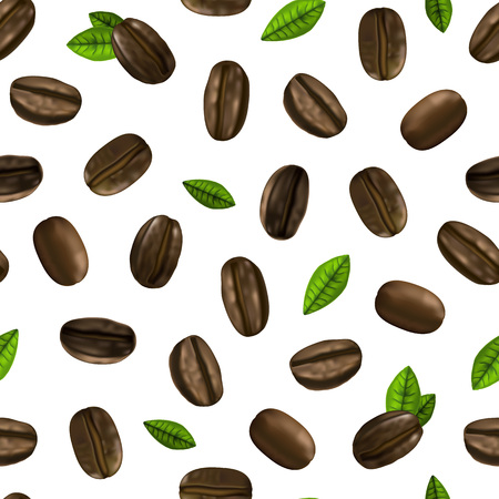 Realistic 3d Coffee Various Beans Seamless Pattern Background. Vectorのイラスト素材