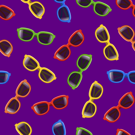 Realistic 3d Color Sunglasses Black Lenses Seamless Pattern Background. Vectorのイラスト素材