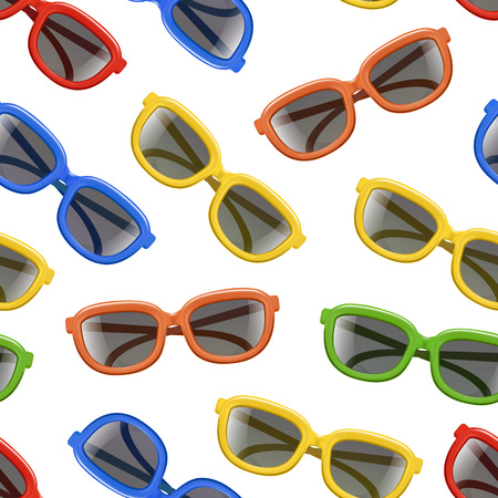 Realistic 3d Color Sunglasses Black Lenses Seamless Pattern Background. Vectorのイラスト素材