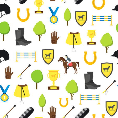 Cartoon Equipment Jockey and Element Seamless Pattern Background. Vectorの写真素材
