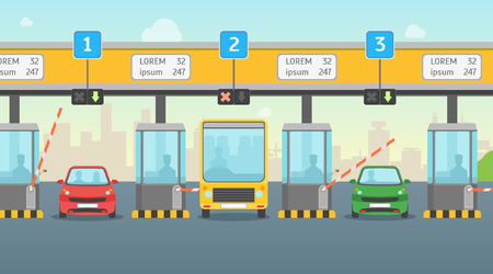 Cartoon Pay Road Toll Card Poster. Vectorのイラスト素材