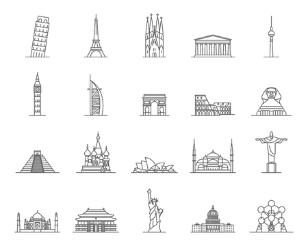 World Landmarks Signs Black Thin Line Icon Set. Vectorの写真素材