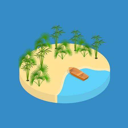 Beach Vacation Element 3d Isometric View on a Blue Background. Vector illustration of Rest with Tropicsのイラスト素材