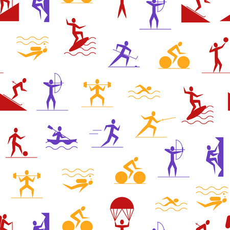 Cartoon Outdoor Activities Sports Games Seamless Pattern Background. Vectorのイラスト素材