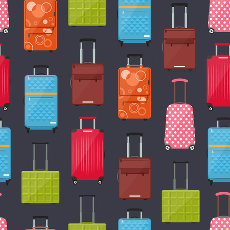 Cartoon Travel Suitcase Seamless Pattern Background. Vectorのイラスト素材