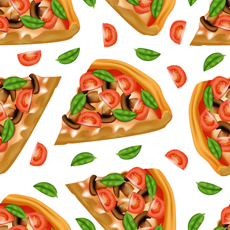 Realistic Detailed 3d Pizza Seamless Pattern Background. Vectorのイラスト素材
