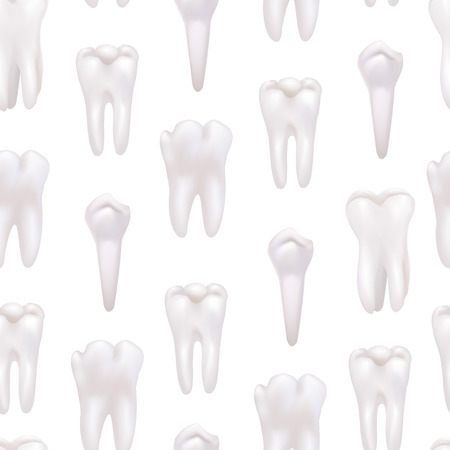 Realistic Detailed 3d White Healthy Teeth Seamless Pattern Background. Vectorのイラスト素材