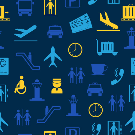 Cartoon Silhouette Airport Seamless Pattern Background. Vectorのイラスト素材