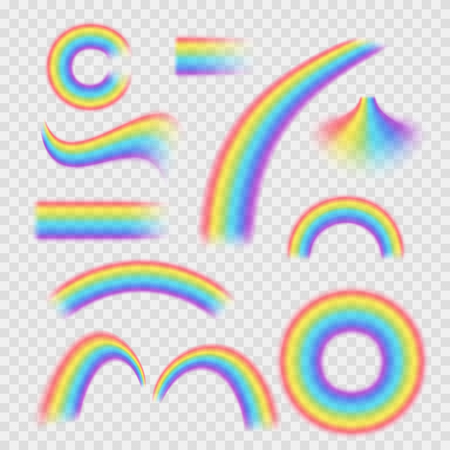 Realistic Detailed 3d Rainbows Different Shapes Set. Vectorのイラスト素材